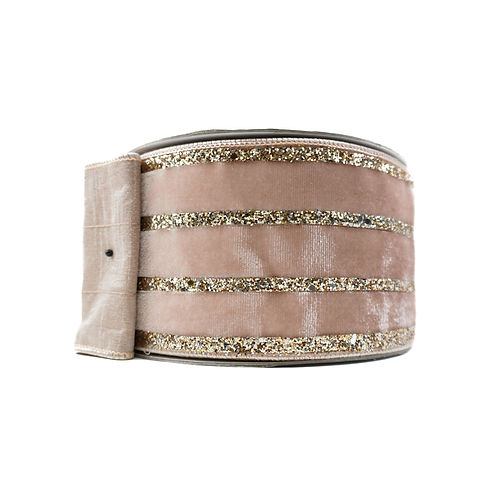 RIBBON VELVET GLITTER STRIPES WITH ROSE (2 SIZES)