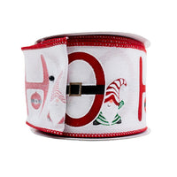 RIBBON 2.5X10YDS HO HO HO WHITE AND RED