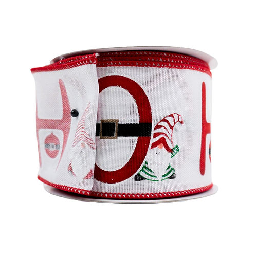 RIBBON 2.5X10YDS HO HO HO WHITE AND RED