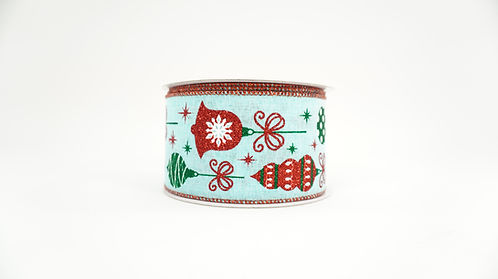RIBBON 2.5" X 10YDS VINTAGE ORNAMENT CHRISTMAS AQUA