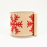 RIBBON LINE SNOWFLAKE 4X10YDS NATURAL WITH RED