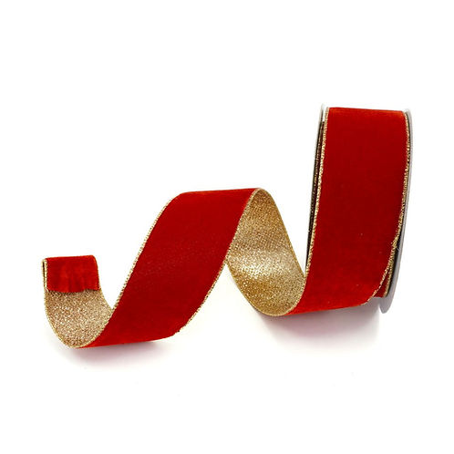 RIBBON VELVET GLITTER RED AND GOLD ( 2 SIZES )