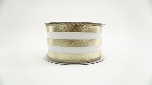 RIBBON VERTICAL STRIPES 2.5X10YDS PLATINUM AND WHITE