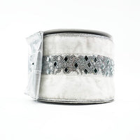 RIBBON 4X5YDS MIRROR TRIM WHITE AND SILVER