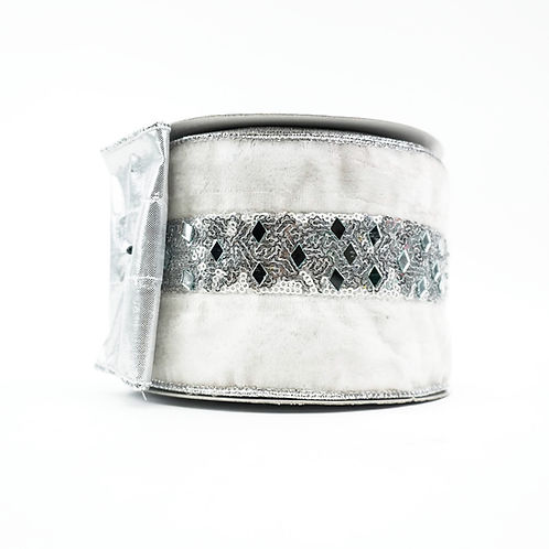 RIBBON 4X5YDS MIRROR TRIM WHITE AND SILVER