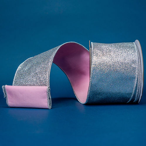 RIBBON GLITTER SILVER AND PINK ( 2 SIZES )