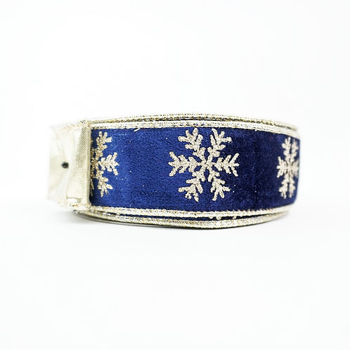 RIBBON VELVET SNOWFLAKE 1.5X10YDS NAVY AND GOLD