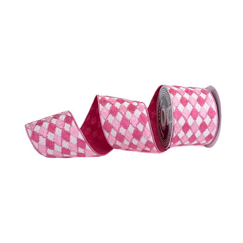 RIBBON 4" X 10YDS DUPION HARLEQUIN PINK AND WHITE