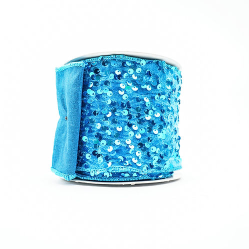 RIBBON VELVET SEQUIN 4X10YDS TURQUOISE