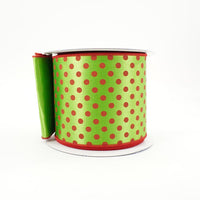 RIBBON GREEN WITH MINI RED DOTS 4X10YDS