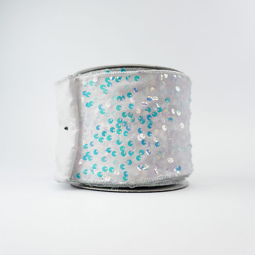 RIBBON VELVET SEQUIN 4X10YDS WHITE IRIDESCENT