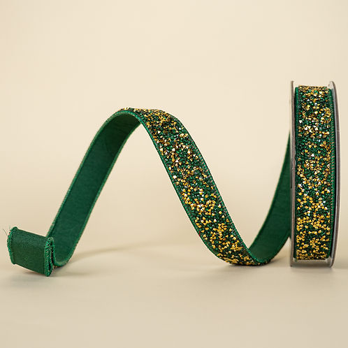 RIBBON 1" X 5YDS GEODES EMERALD AND GOLD