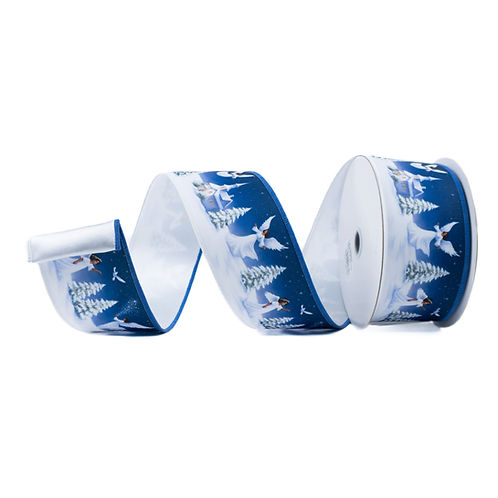 RIBBON 2.5" X 10YDS COLORED ANGEL WINTER BLUE AND WHITE
