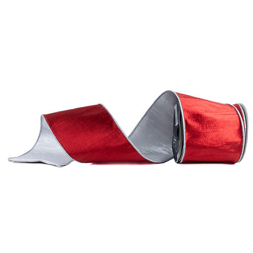 RIBBON 4" X 10YDS TWO TONE RED AND SILVER
