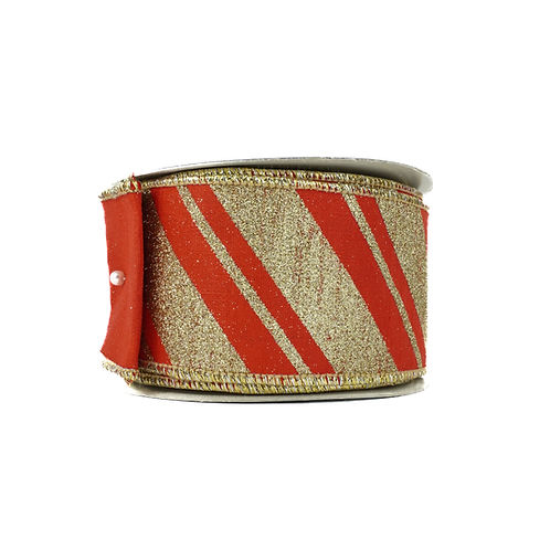 RIBBON CANDY CANE 2.5X10YDS RED AND GOLD