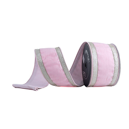 RIBBON 4" X 10YDS PLEATED BORDERS BABY PINK AND PLATINUM