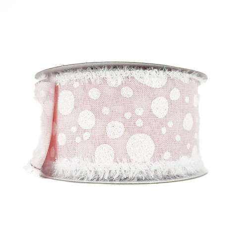 RIBBON EDGE GLITTER DOT 2.5X10YDS PINK AND WHITE