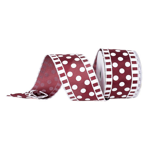 RIBBON 2.5" X 10YDS DOTS AND STRIPES ON SATIN ( 2 COLORS )