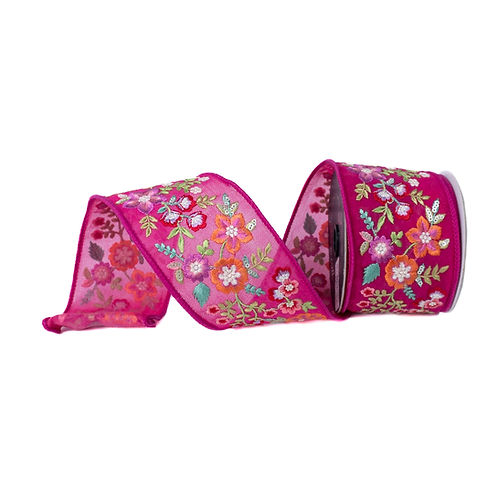 RIBBON 3" X 5YDS VIBRANT VINE HOT PINK