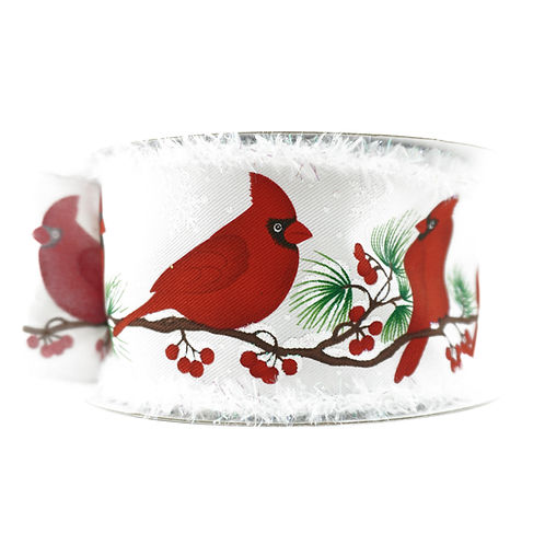RIBBON 2.5X10YDS CARDINAL BRANCHS WHITE