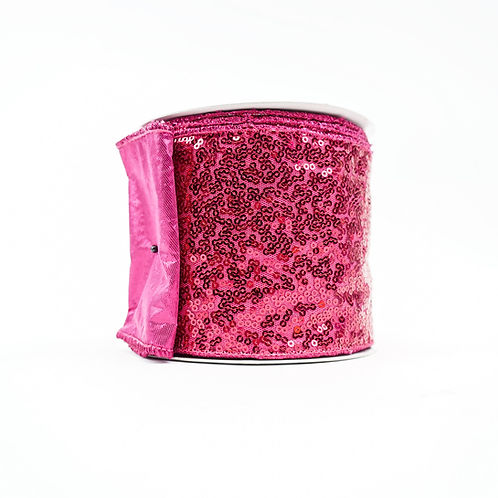 RIBBON 4" X 10YDS SEQUIN EMBROIDERY FUCHSIA
