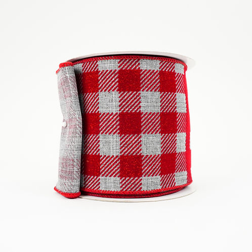 RIBBON GLITTER VELVET CHECK POLYESTER (2 SIZES)