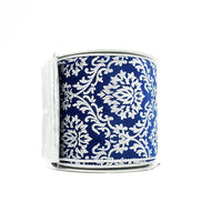 RIBBON ROYAL DAMASK 4X10YDS BLUE AND SILVER