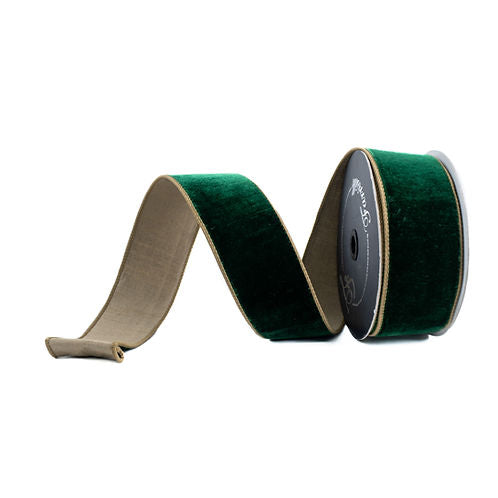 RIBBON 2 TONE VELVET EMERALD AND GOLD ( 2 SIZES )