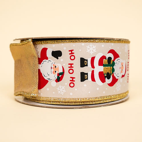 RIBBON 2.5" X 10YDS SANTA CLAUS IVORY