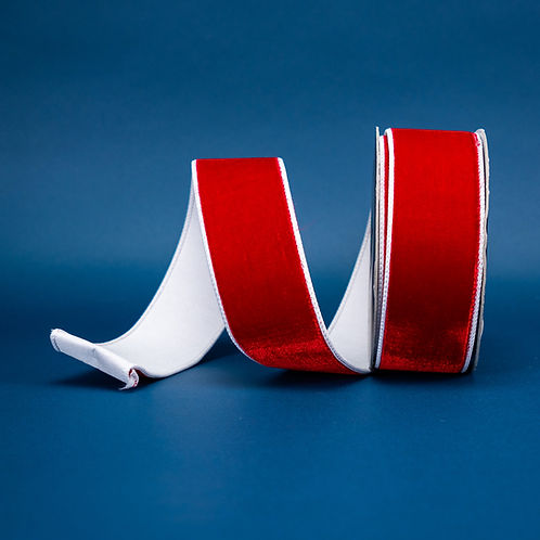 RIBBON 2 TONE VELVET RED AND WHITE ( 2 SIZES )