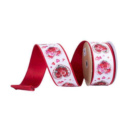 RIBBON 2.5" X 10YDS ROSE HEARTS RED AND PINK