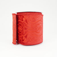 RIBBON 4X5YDS RED VELVET WITH FILIGREE