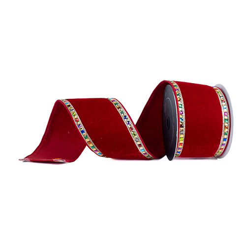 RIBBON 4" X 5YDS COLORFUL CHRISTMAS JEWELS RED