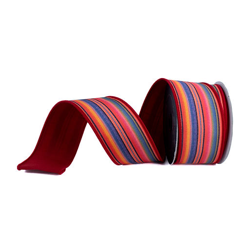 RIBBON 2.5" X 10YDS FIESTA STRIPES MULTICOLOR