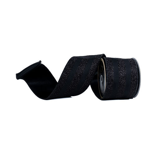 RIBBON 4" X 10YDS VERT GLITTER STRIPE BLACK