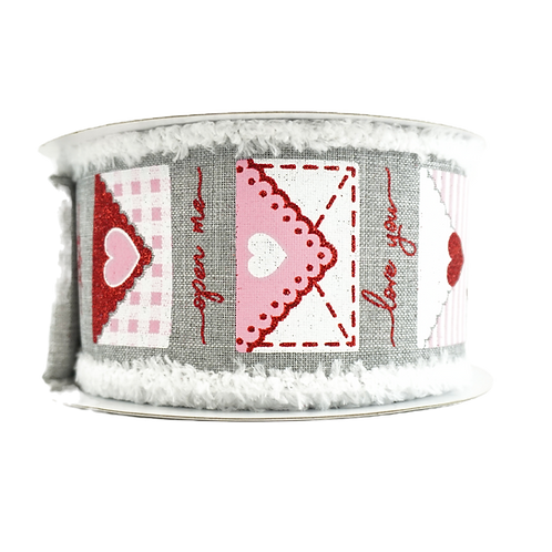 RIBBON 2.5" X 10YDS LOVE LETTERS GREY