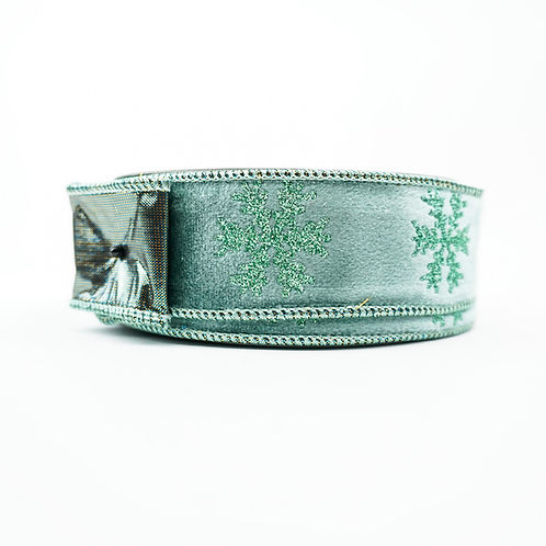 RIBBON VELVET SNOWFLAKE 1.5X10YDS CELADON AND GOLD