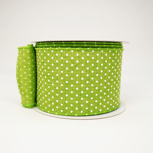 RIBBON 2.5X10YDS SWISS DOTS LIME AND WHITE