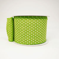 RIBBON 2.5X10YDS SWISS DOTS LIME AND WHITE
