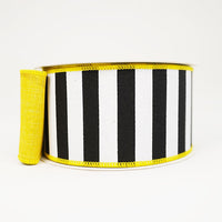 RIBBON STRIPE FUSED 2.5X10YDS BLACK AND WHITE AND YELLOW BACK