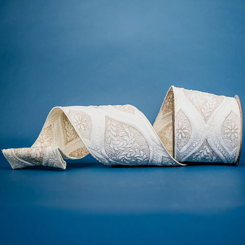 RIBBON 4" X 5YDS LAUREL TAPESTRY IVORY