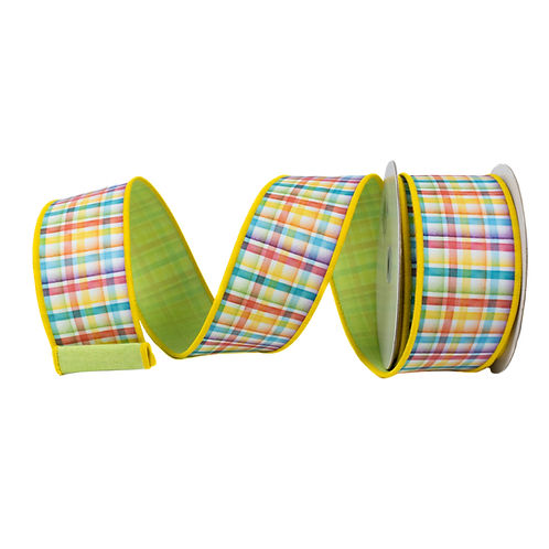 RIBBON 2.5" X 10YDS PLAID WATERCOLOR MULTICOLOR