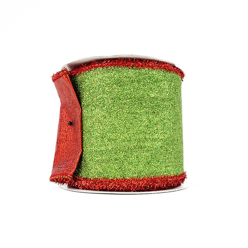 RIBBON LUSTER GLITTER 4X10YDS GREEN AND RED
