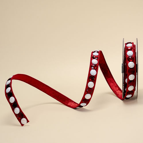 RIBBON 0.75" X 5YDS GUMDROP GARLAND RED AND WHITE