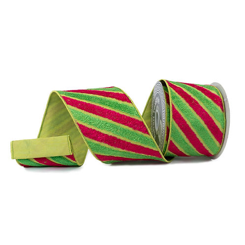 RIBBON 4" X 10YDS CHAIN BAIS EMBROIDERED GREEN AND FUCHSIA