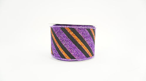 RIBBON 2.5" X 10YDS DIAGONAL STRIPE GLITTER MULTICOLOR
