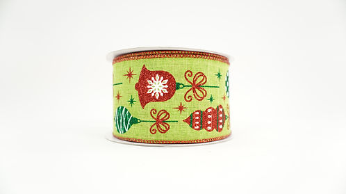 RIBBON 2.5" X 10YDS VINTAGE CHRISTMAS ORNAMENT GREEN