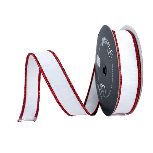 RIBBON 1.5" X 10YDS LUSTER CORD RED AND WHITE