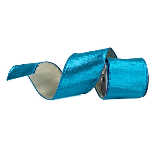 RIBBON 4" X 10YDS LUSTER TURQUOISE AND PLATINUM