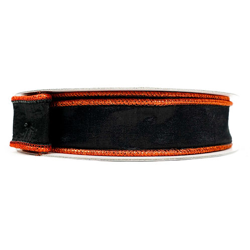 RIBBON 1.5" X 10YDS LUSTER CORD ORANGE AND BLACK